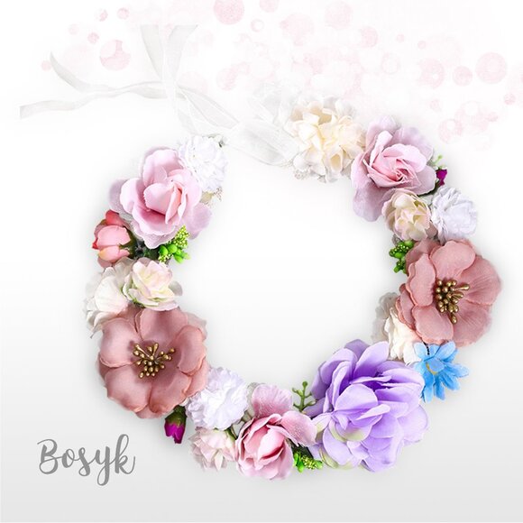 Dusty Rose Blush Baby Pink Ivory Lilac Flower Girl Crown-Spring floral Girl Halo - Picture 9 of 10